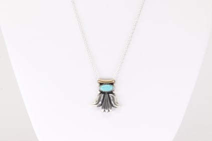 Native American Navajo Sterling Silver Turquoise Necklace By Sharon McCarthy.