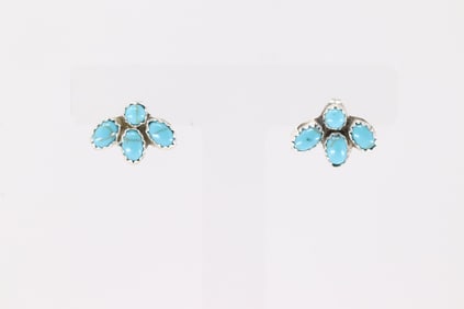 Native American Navajo Sterling Silver Kingman Turquoise Post Earring's By Sylvya Chee.