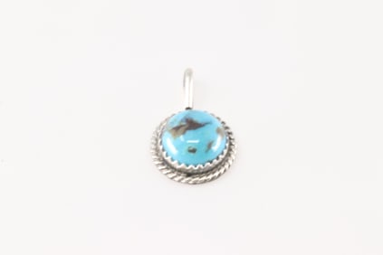 Native American Navajo Sterling Silver Turquoise Pendant By S.S.
