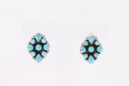 Native American Navajo Sterling Silver Kingman Turquoise Post Earring's By Tilli John.