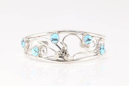 Native American Navajo Sterling Silver Turquoise Bracelet Cuff By Carolyn Nez.