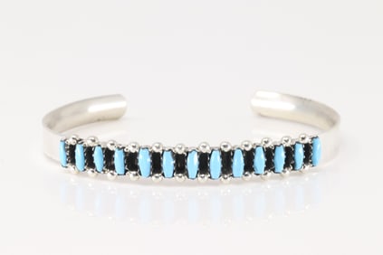 Native America ZuniSterling Silver Kingman Turquoise Bracelet Cuff By Veronica Martza.