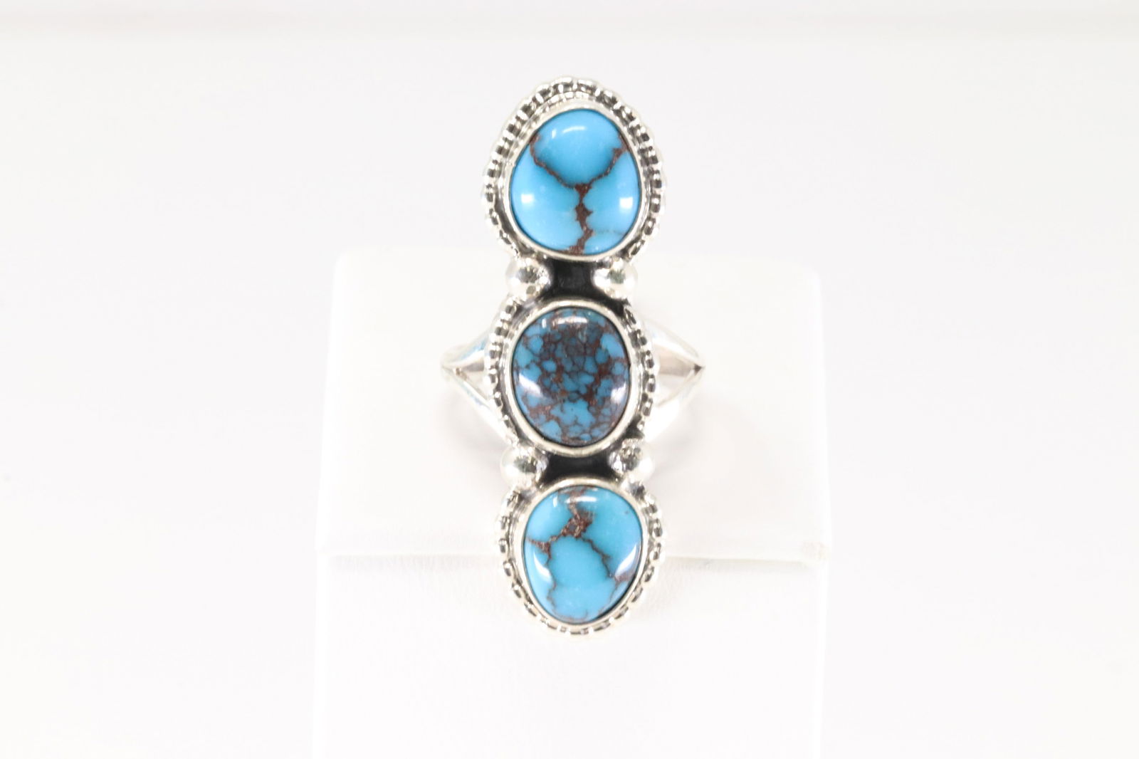 Native America Navajo Sterling Silver Turquoise Ring 3 Stone By S. (1 of 4)