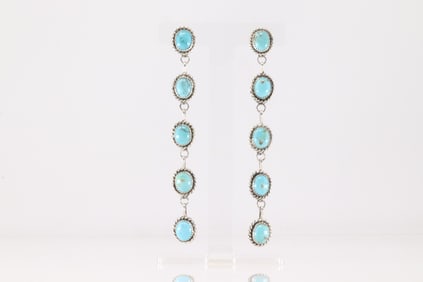 Native America Navajo Sterling Silver Kingman Turquoise Post / Dangling Earring's By Maxine Ramirez.