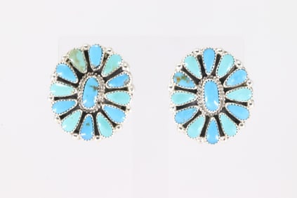 Native America Navajo Sterling Silver Kingman Turquoise Post Earring's By Alicia Wilson.