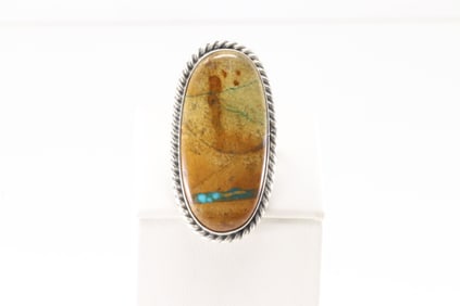 Native America Navajo Sterling Silver Boulder Turquoise Ring By Donovan Skeets.