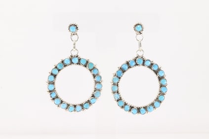 Native America Zuni Sterling Silver Turquoise Post / Dangling Earring's By Phyllis Laati.