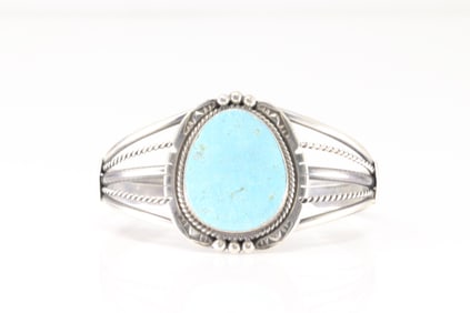 Native American Navajo Sterling Silver Kingmna Turquoise Bracelet Cuff By Lorraine Yellow.