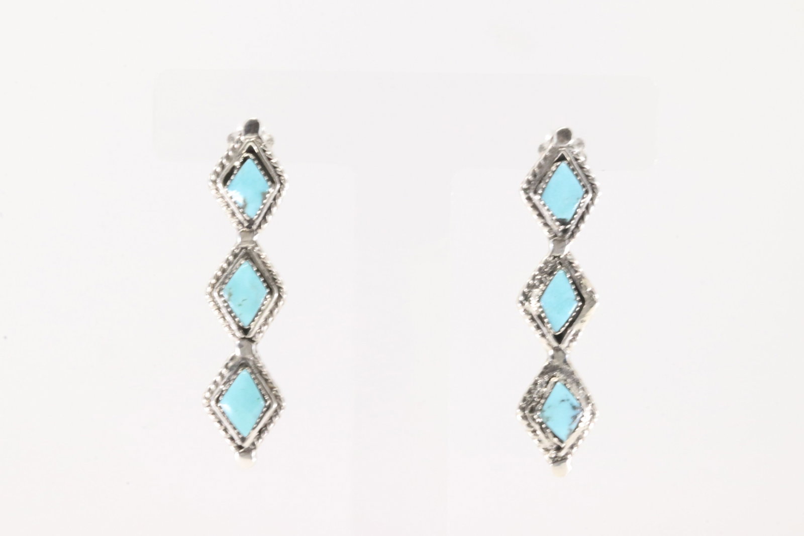 Native America Navajo Sterling Silver Turquoise Post Earring's By Ryntanna Yazzie.: This is a Native America Navajo Sterling Silver Turquoise Post Earring's By Ryntanna Yazzie.