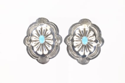 Native America Navajo Sterling Silver Stamped / Turquoise Post Earring's By Genevive Blackg.