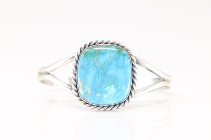Native America Navajo Sterling Silver Kingman Turquoise Bracelet Cuff By Donovan Skeets.