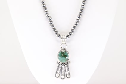 Native America Navajo Sterling Silver Turquoise Necklace By Verley Betone.