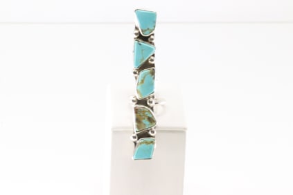 Native America Zuni Sterling Silver Kingman Turquoise Ring 5 Stone By Jude Candelaria.