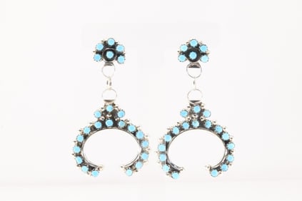 Native America Navajo Sterling Silver Turquoise Post / Dangling Earring's By Joan Begay.