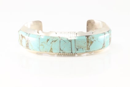 Native America Navajo Sterling Silver Number 8 Turquoise Inlay Bracelet Cuff By Steve Francisco.