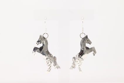 Native American Navajo Sterling Silver Horse Dangling Earring's By L.Y.