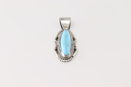 Native America Navajo Sterling Silver Turquoise Pendant By Jan Mariano.
