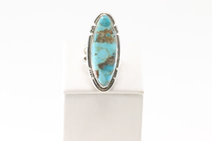Native America Navajo Sterling Silver Turquoise Inlay Ring By S.F.