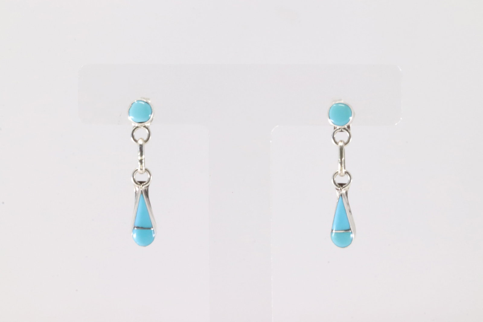 Native America Zuni Sterling Silver Kingman Turquoise Post / Dangling Earring's By Velda Nastacio.: This is a Native America Zuni Sterling Silver Kingman Turquoise Post / Dangling Earring's By Velda Nastacio.