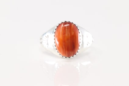 Native America Zuni Sterling Silver Spiny Oyster Ring By M.L.