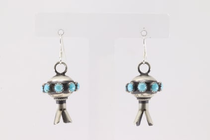 Native America Navajo Sterling Silver Kingman Turquoise Blossom Dangling Earring's By Monica Smith.