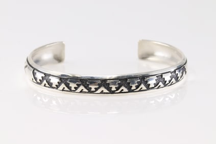 Native America Navajo Sterling Silver Solid Stamped Bracelet Cuff By T/R Singer.