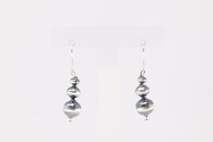 Native America Navajo Sterling Silver Pearl Beaded Dangling Earring's By Treva Jim.