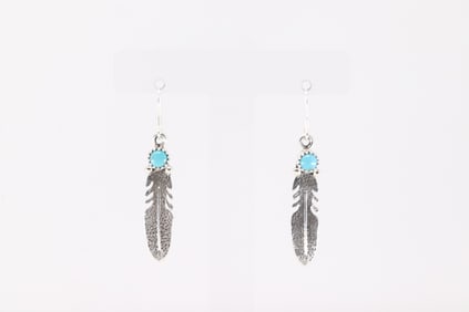 Native America Navajo Sterling Silver Turquoise Feather Dangling Earring's By Sharon McCarthy.
