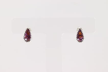 Native America Navajo Sterling Silver Purple Spiny Oyster Post Earring's By Robert Martinez.