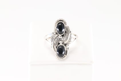 Native America Navajo Sterling Silver Black Onyx Ring By Jerryson Henio.