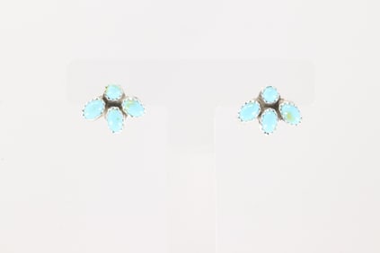 Native America Navajo Sterling Silver Kingman Turquoise Post Earring's By Sylvya Chee.