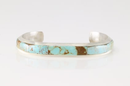 Native America Navajo Sterling Silver Number 8 Turquoise Bracelet Cuff By Brandon Etcitty.