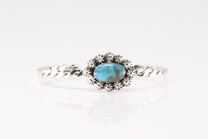 Native America Navajo Sterling Silver Turquoise Bracelet Cuff By Sadie Jim.