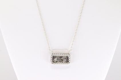 Native America Navajo Sterling Silver Stamped Pendant / Necklace By Arlene Lewis.