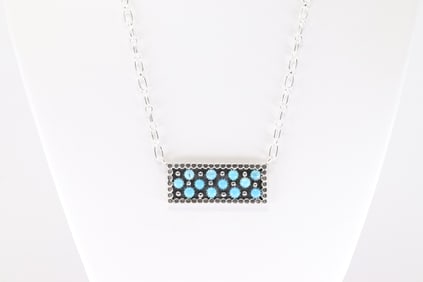 Native America Navajo Sterling Silver Turquoise Necklace By Kenny Lonjose.