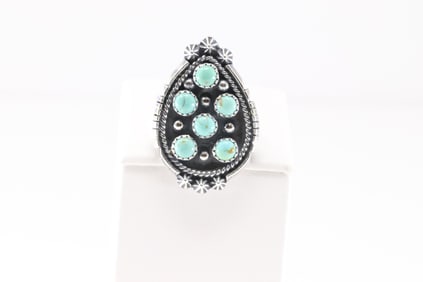 Native America Navajo Sterling Silver Turquoise Ring By Kenny Lonjose.