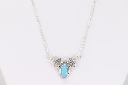 Native America Navajo Sterling Silver Turquoise Necklace By Verley Betone.