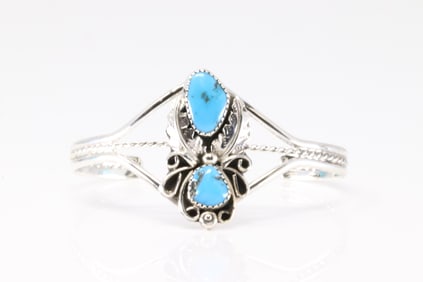 Native America Navajo Sterling Silver Turquoise Bracelet Cuff By Harry B.Yazzie.
