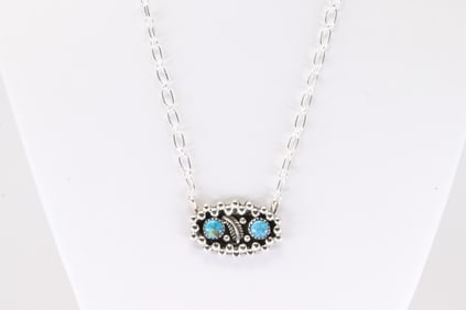 Native America Navajo Sterling Silver Turquoise Necklace By Suzanna Johnson.