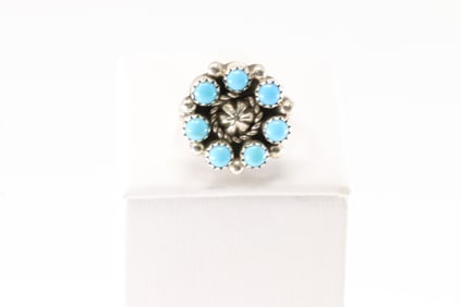 Native America Navajo Sterling Silver Turquoise Ring By FB.