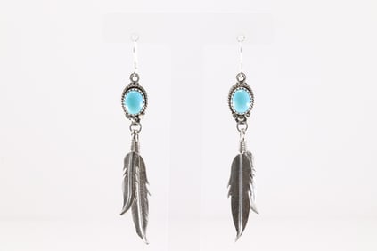 Native America Navajo Sterling Silver Turquoise Dangling Earring's By Rita Largo.