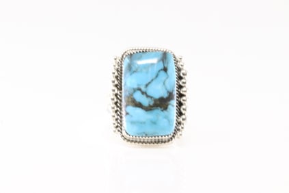 Native America Navajo Sterling Silver Turquoise Ring By Loretta Delgarito.
