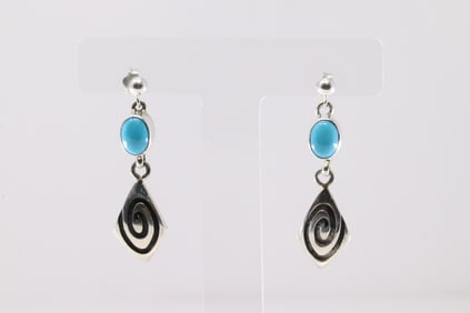 Native America Navajo Sterling Silver Turquoise Post / Dangling Earring's By E.K.