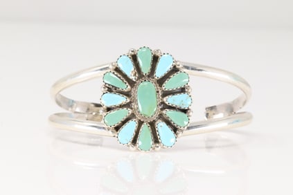 Native America Navajo Sterling Silver Kingman Turquoise Bracelet Cuff By Alicia Wilson.