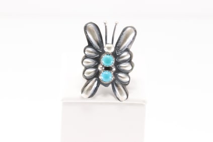 Native America Navajo Sterling Silver Turquoise Butterfly Ring By T.Yazzie.