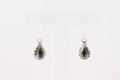 Native America Navajo Sterling Silver Black Onyx Dangling Earring's By Gerald Joe.
