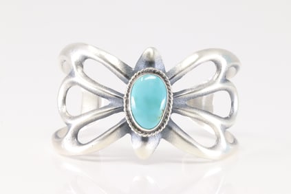 Native America Navajo Sterling Silver Kingmna Turquoise Bracelet Cuff By Eugene Gruber.
