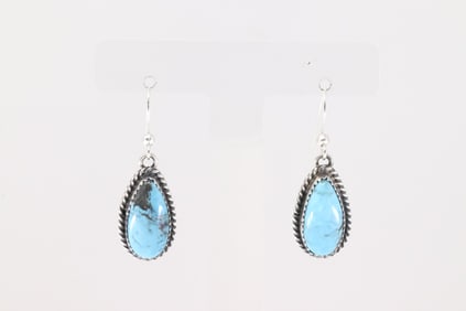 Native America Navajo Sterling Silver Kingman Turquoise Dangling Earring's By Freda Martinez.