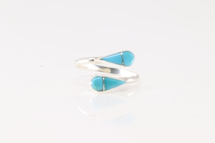 Native America Zuni Sterling Silver Turquoise inlay Ring By R.V.N.