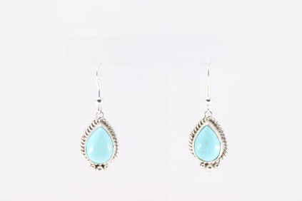 Native America Navajo Sterling Silver Kingman Turquoise Dangling Earring's By Tricia Leekity.